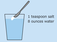 Diagram image of a spoon adding 1 teaspoon of salt to 8 ounces of water to ease soreness from braces